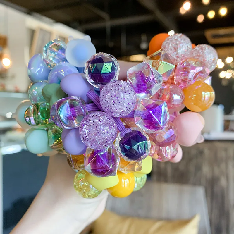 

Mixed Designs Colorful Beads Nylon Elastic Hair Bands Hair Accessories for Girls Women Ponytail Holder Rubber Rope Band Ties