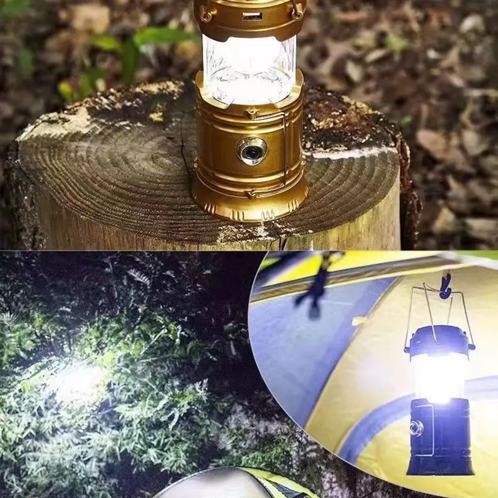 Retractable Solar Camping Light Solar Powered&USB Recharging Handle Portable Camping Lantern Waterproof Super Bright