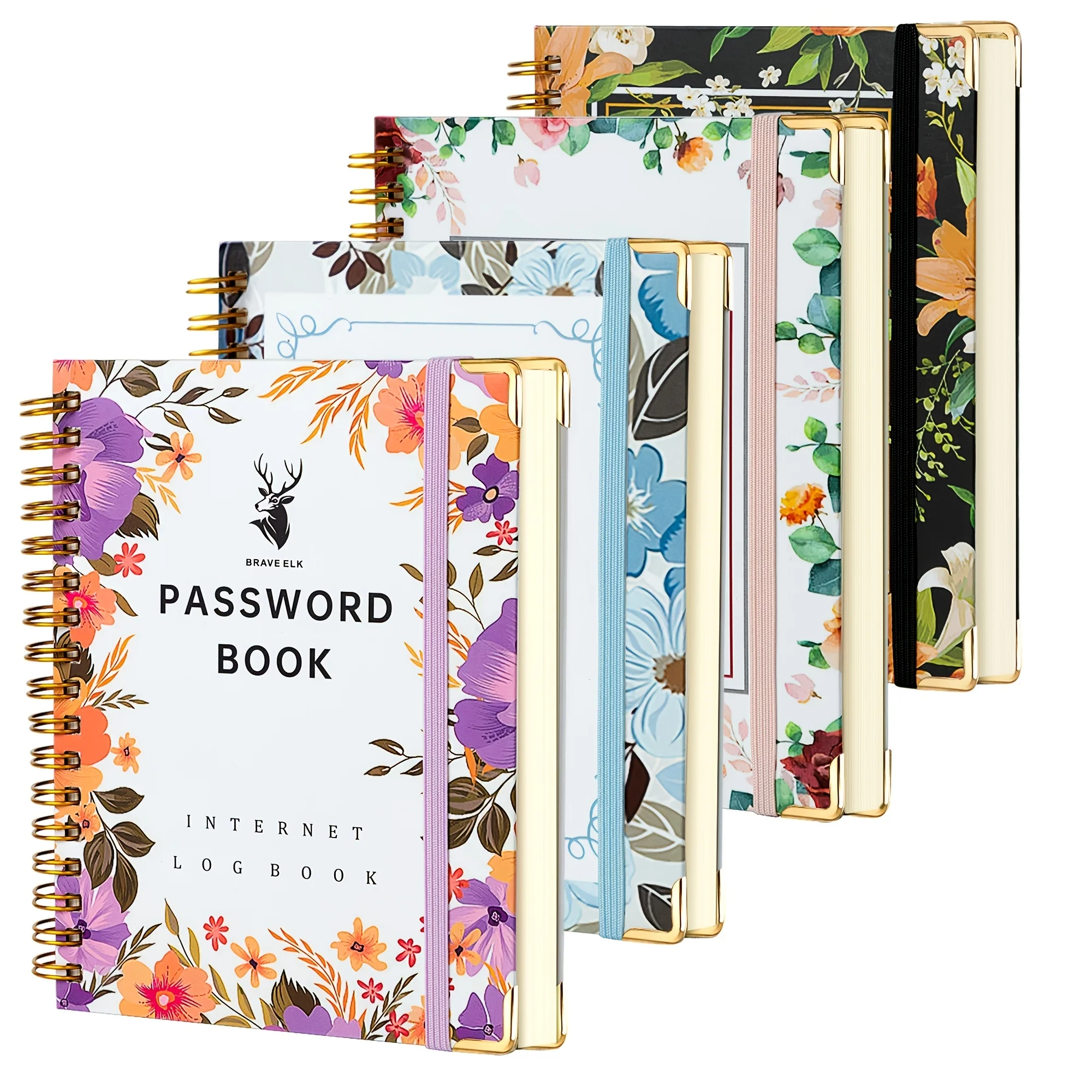 Brave Elk Small Spiral Password Journal For Seniors Floral Design Password Keeper Book Alphabetical Tabs Internet Log Organizer
