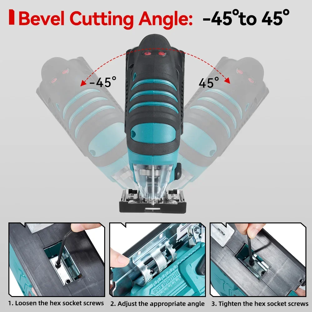 Brushless Electric Jig Saw 1000W 3500RPM Cordless Jigsaw Angle Adjustable 3-Speed Woodworking Power Tool for Makita 18V Battery