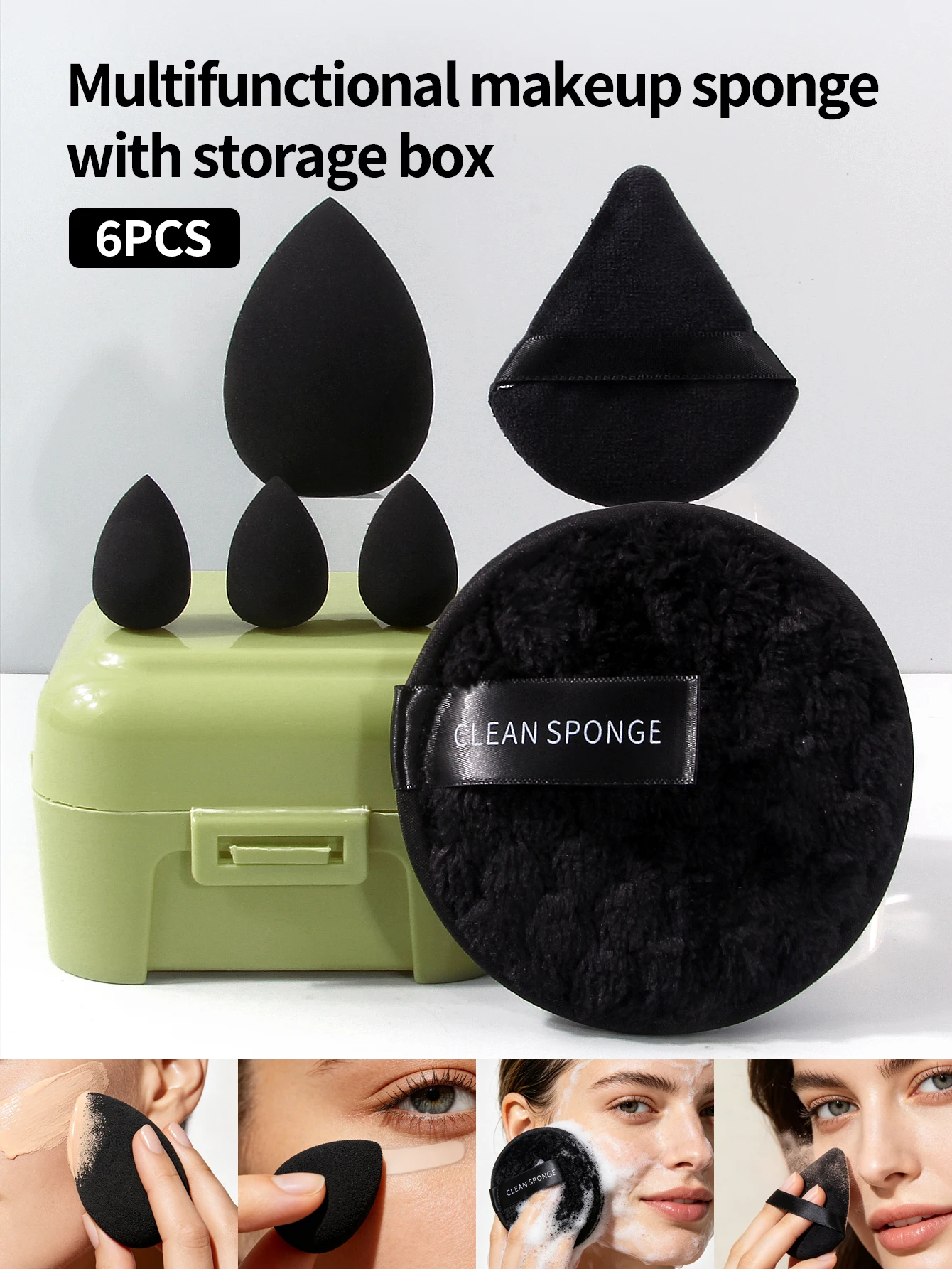 7-Piece Makeup Sponge Set with Storage Box, Multiple Styles of Makeup Sponges, Face Wash Cloths, Triangular Makeup Sponges
