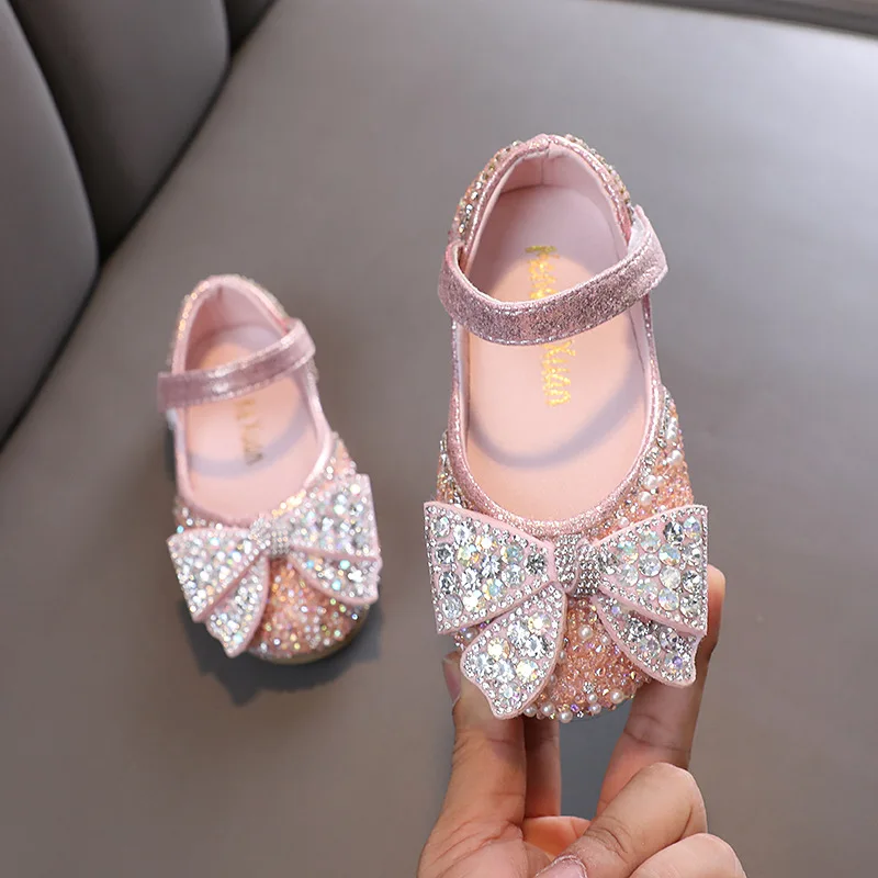 Mädchen Prinzessin Leder Schuhe Mode Elegante Kinder Schuhe Kinder Pailletten Strass Bowknot Glänzende Party Hochzeit J28