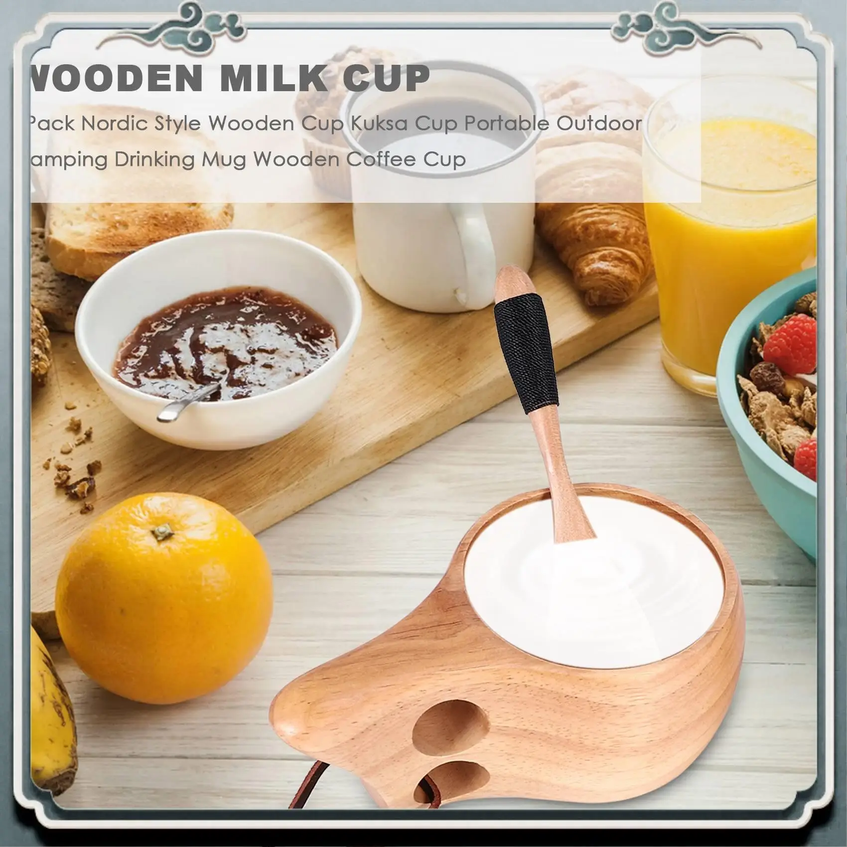 2Pack Nordic Style Wooden Cup Kuksa Cup Portable Outdoor Camping Drinking Mug Wooden Coffee Cup With Wooden Spoon Top-Rated
