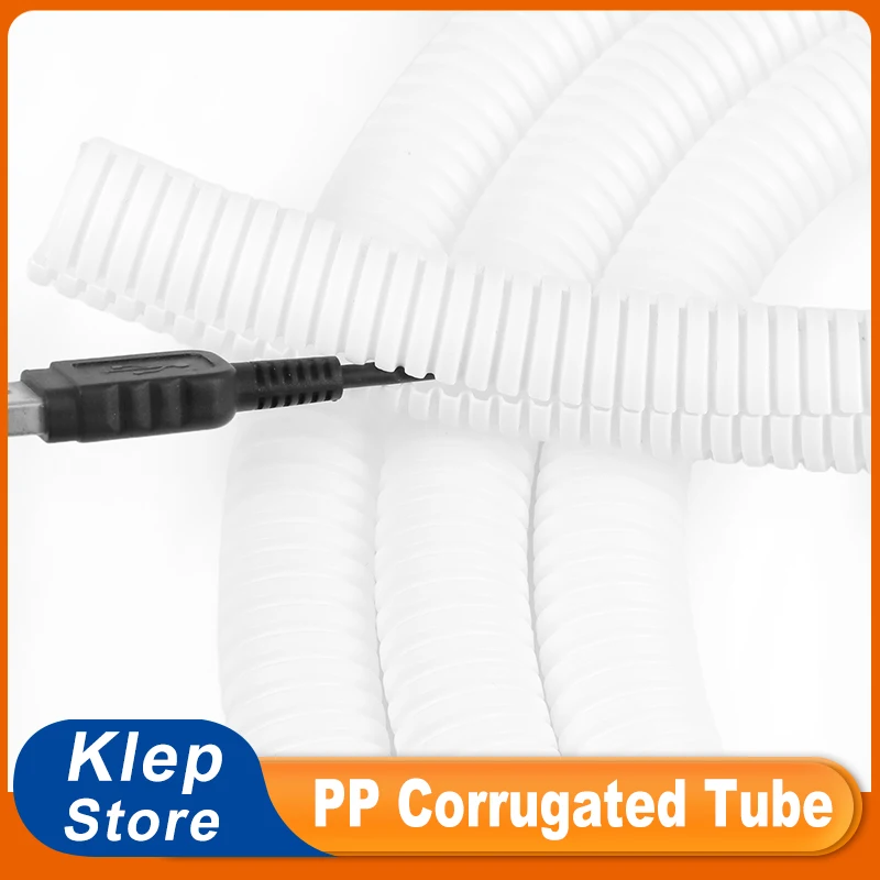 White Corrugated Tubing AD 11.6/13/15.8/18.5/21.2/25/28.5/34.5mm PP Split Loom Sleeve for Wire Cable Harness Threading Protect
