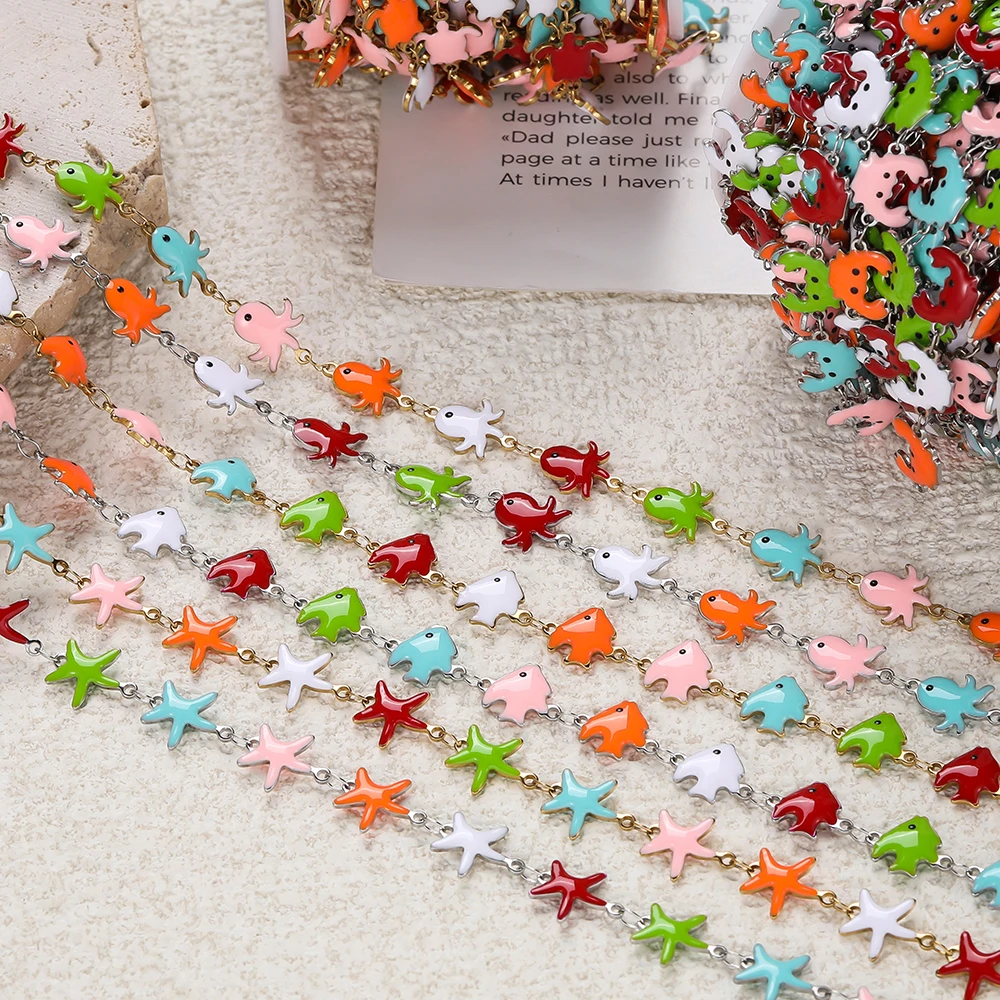 0.5M/Lot Stainless Steel Colorful Ocean Animal Starfish Pendants Enamel Chains for DIY Necklace Bracelet Jewelry Finding view 5