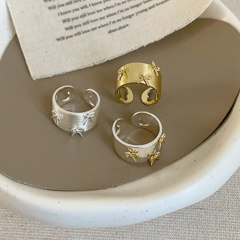 

Classic Mix Color Metal Bowknot Open Adjustable Wide Cocktail Ring for Women 14K Real Gold Silver Plated Copper Jewelry