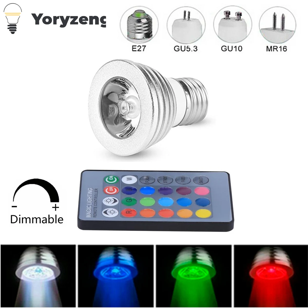 

RGB E27 GU10 MR16 LED Spotlight Bulb 3W 24key Remote Control GU5.3 Dimmable Color Changing Light Lamps Home Decor 110V 220V 12V