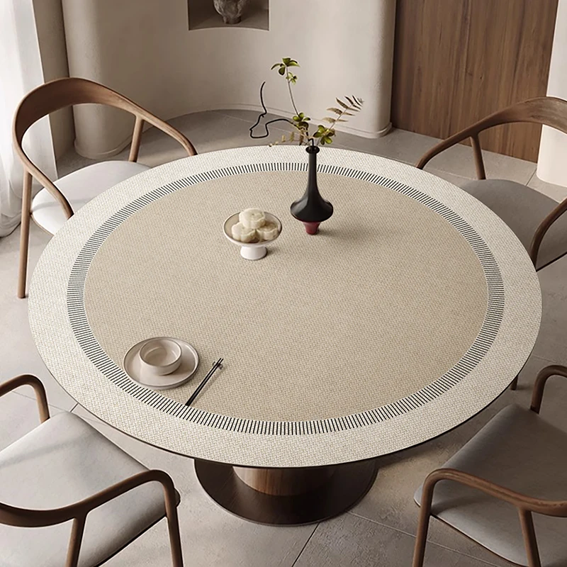 Round table tablecloth waterproof, oil-proof, anti-scalding, leave-in round coffee table mat, dining table mat, high-grade sense