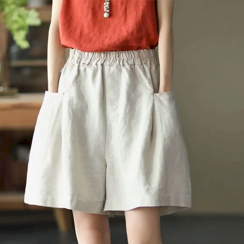 여성을위한 팝 솔리드 반바지 여름 캐주얼 코튼 스트레이트 짧은 바지 한국 스타일 탄성 허리 5 점 바지 여성 Clothi