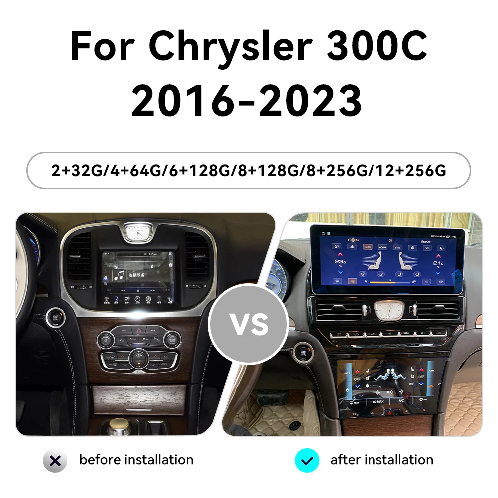 12.3 inch Car Radio Carplay Touch Screen For Chrysler 300C 2016-2023 Android 14 GPS Navigation Car Multimedia Player Head Unit