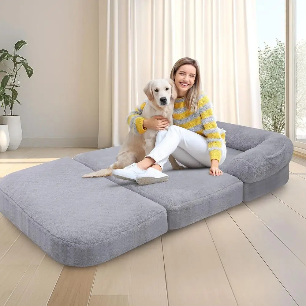 휴대용 플러시 접이식 강아지 침대, 73x42x10, 에그폼 포함, 성인 및 캠핑에 이상적, 실내 사용