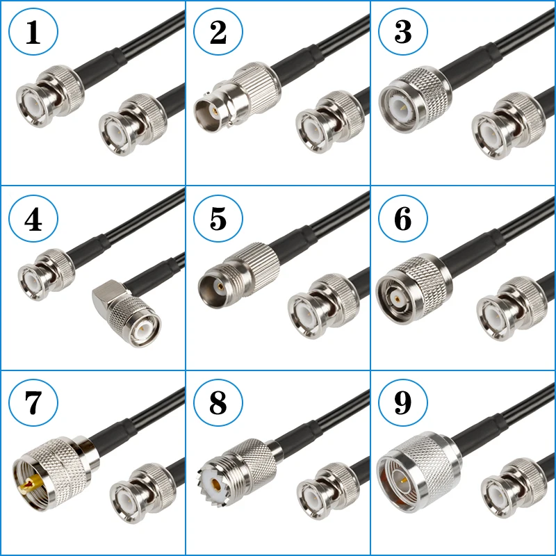 BNC to UHF PL259 Male Plug & SO239 Female Jack to BNC Male Connector crimp RG58 cable Wire Terminal RF jumper pigtail 0.3m~30m