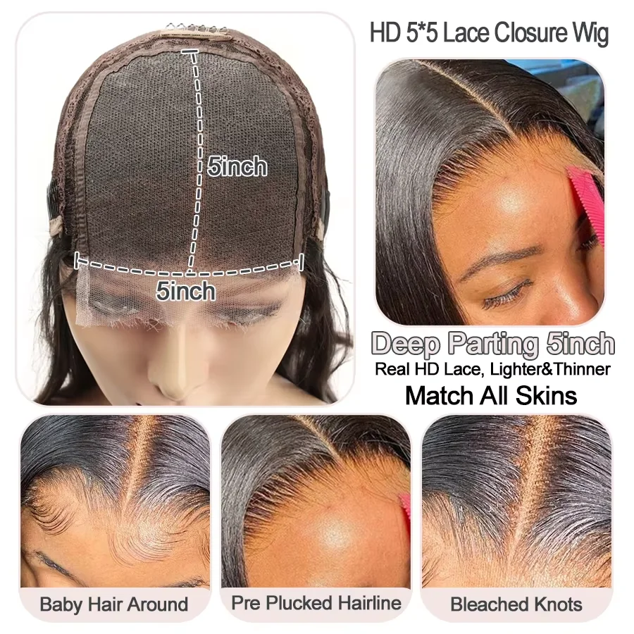 Curly Baby Hair Skinlike 360 HD Lace Wig Kinky Straight Bleached Knots Pre Plucked 13x4 HD Lace Frontal Human Hair Wig For Women