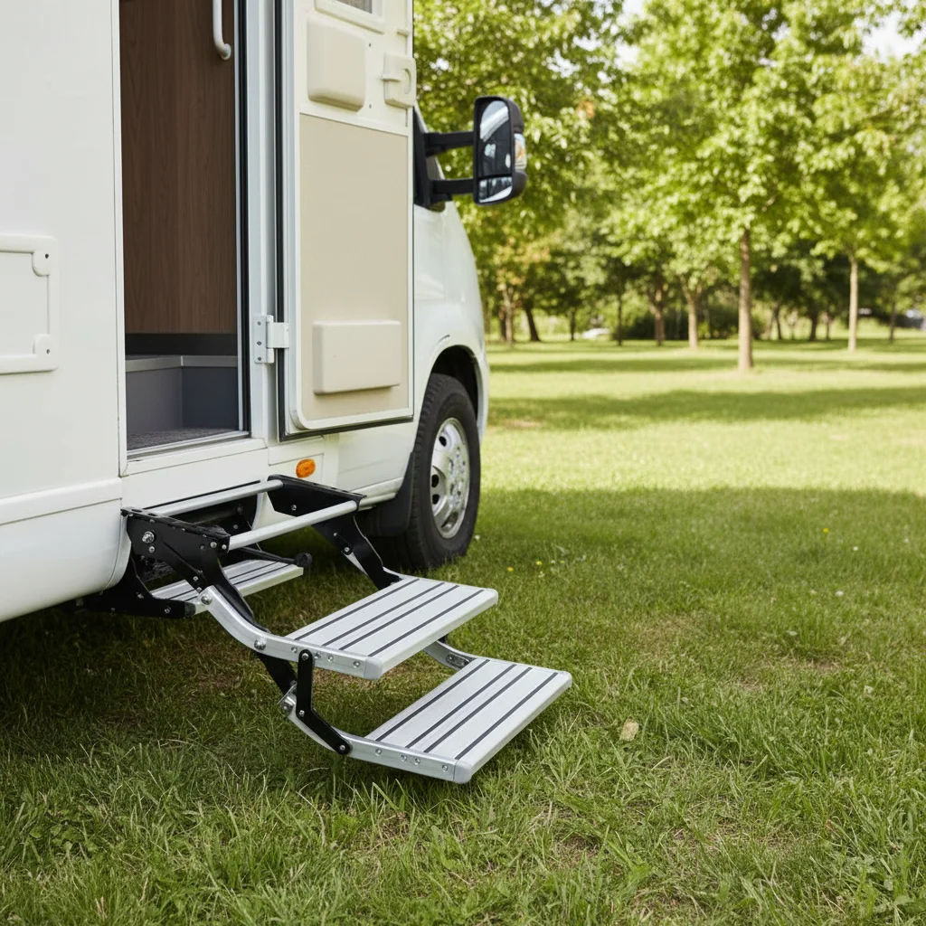 

Складная портативная подставка-ступенька для входа в автодом, караван или кемпер (одноступенчатая)