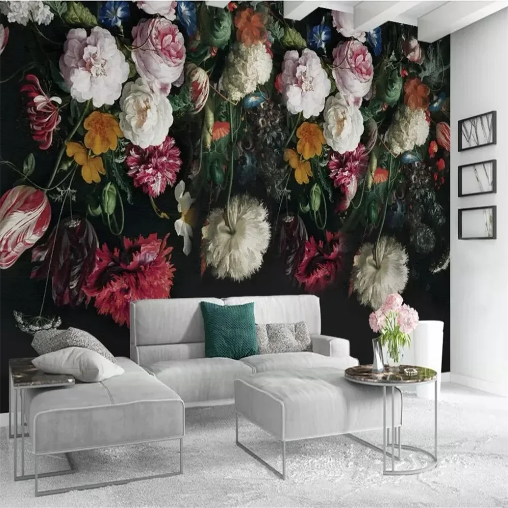 Custom 3d stereoscopic Mural Black Flower wallpaper for living room TV wall painted backdrop floor art wall papers home decor