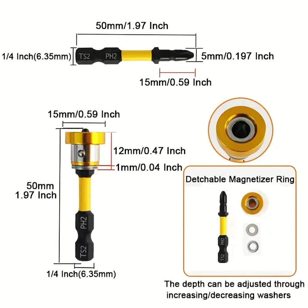 1/5pcs 50 มม.ตําแหน่งไขควง Bits S2 Drywall สกรูสําหรับ Plasterboard ยิปซั่ม Board Plasterboard สกรูค้นหาเครื่องมือ
