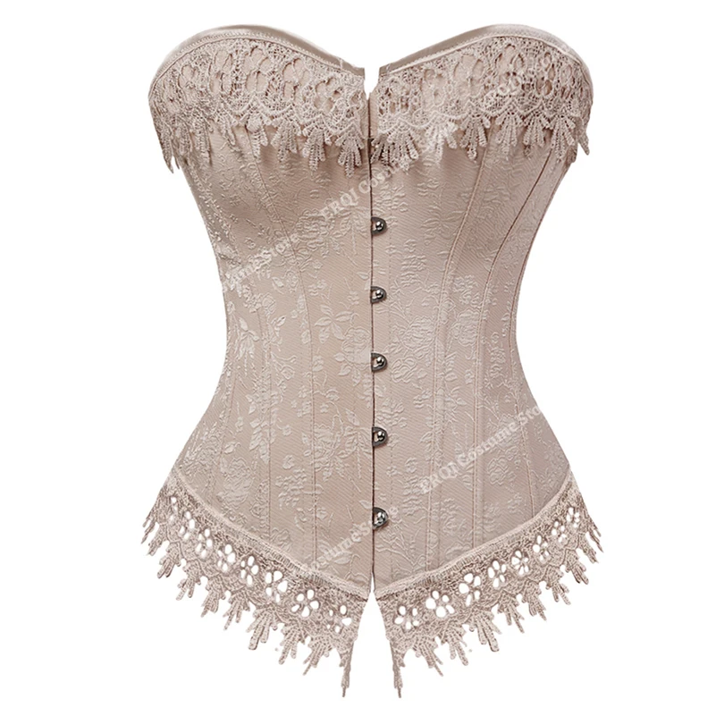 Plus Size Corset Overbust Lolita Corset top Jacquard Lace Up Sweet Princess Corset Costume for Women Pink Champagne Beige