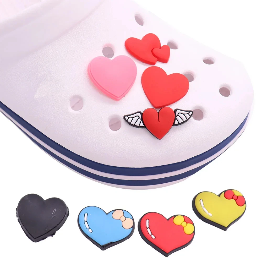 1Pcs Shoe Charms Cute Heart-shaped Bow Tie Colorful PVC Shoes Decoration for Clog Wristbands Kids Women Gift