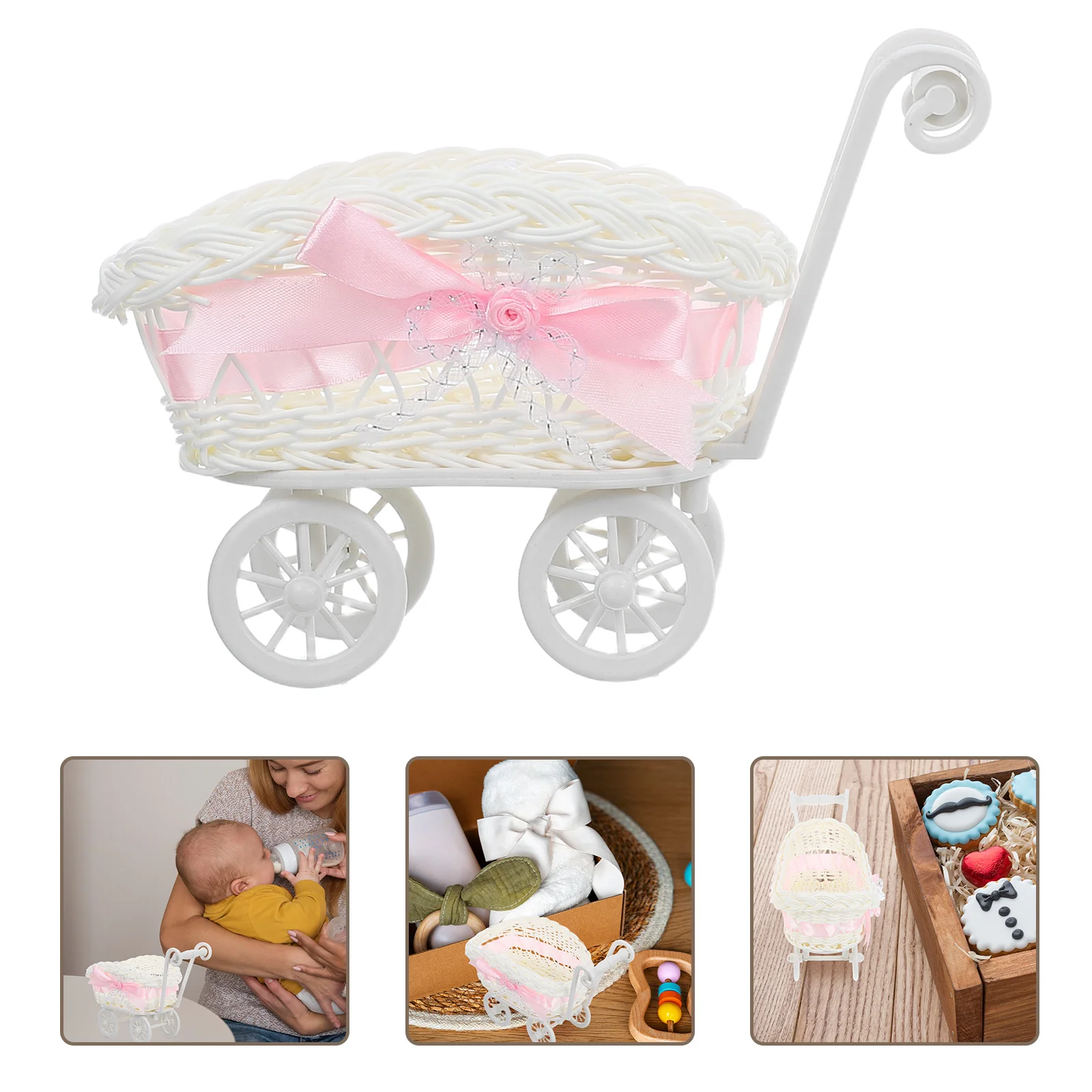 

3PCS Simulated Rattan Cart Candy Serving Basket Baby Shower Wedding Decor Gift Storage Home Use Party Favors