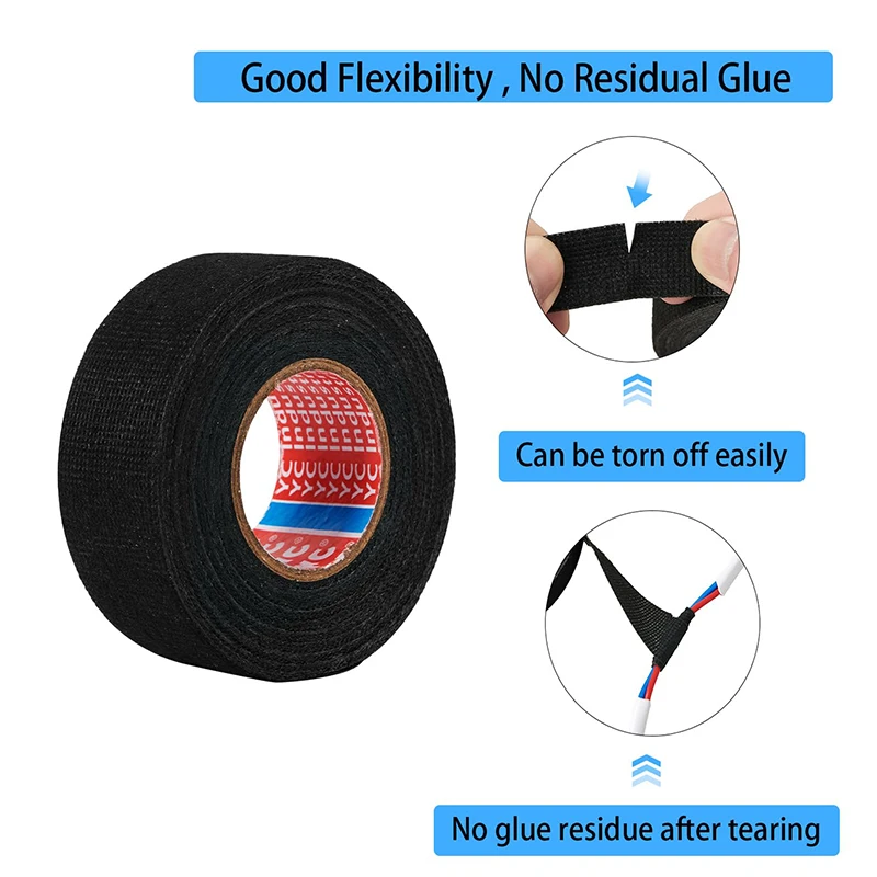 Automotive Wire Harness Cloth Tape High Temp Wrapping Noise Damping Heat Proof Adhesive Fabric Electrical Flannel Tape 15M/45M