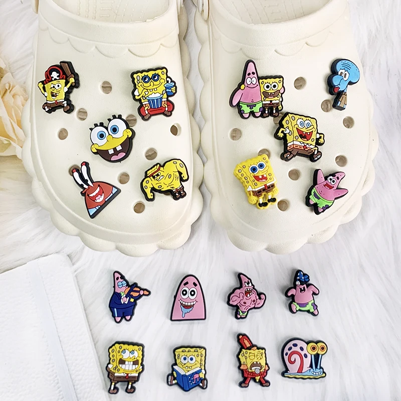 

1-20pcs SpongeBob SquarePants Cartoon PVC Shoe Charms DIY Decor Clogs Garden Sandals Cute Shoe Accessories Ideal Gifts for Kids