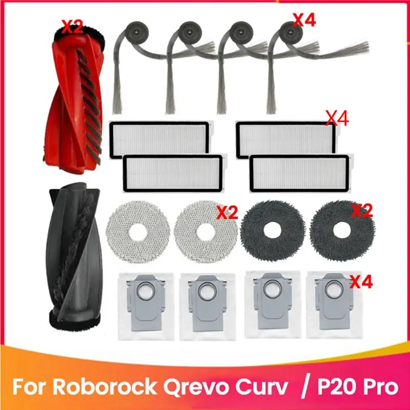 A20F-Replacement Parts For Roborock Qrevo Curve / P20 Pro Robot Vacuum Attachments Main Side Brush HEPA Filter Mop Dust Bag