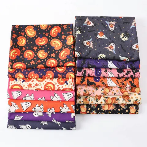 0.5m/1m/5m Pumpkin Halloween Printed Fabric for Halloween Tablecloths Door Curtains Decorative Cloth Handmade DIY Sewing Fabrics