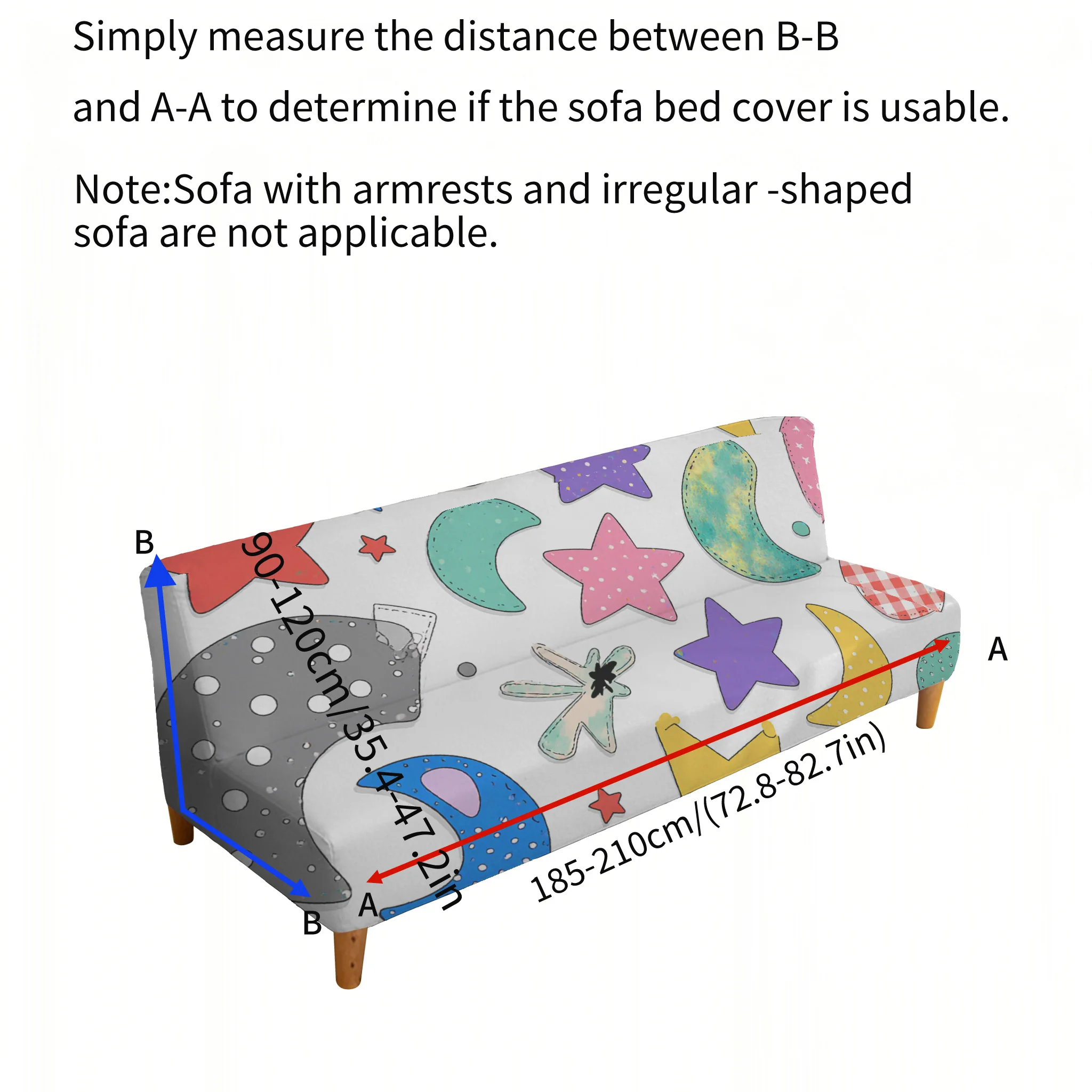 Armrest-free elastic printed sofa bed cover, living room home decoration, cute cartoon star pattern