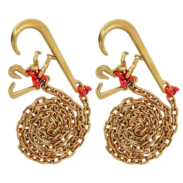 

J Hook Chain 5/16 in x 10 ft G80 Alloy Steel Tow Chain with 2 G70 J Hooks, 9260 Lbs Break Strength, 2PCS