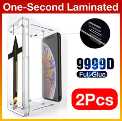 [2PCS] for iPhone14 13 12 11 X XS XR Pro Max Explosion-proof Screen Protector Protective Glass with Install magicjohn
