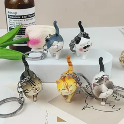 Cute Cats Ornament Keychain Pvc Kitten Figurine Animal Model Keyrings Home Decor Decoration Car Bag Trinket Accessories Gift