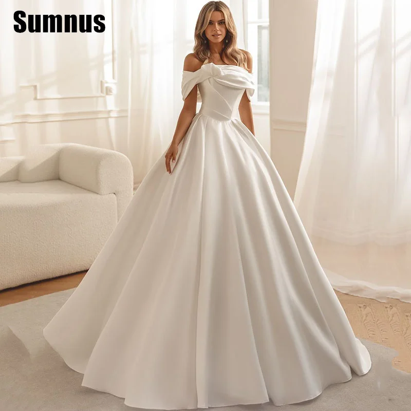 

Sumnus Elegant A-Line Wedding Dresses Exquisite Satin Pleat Ruched Bridal Gowns Bride Dress Bridals Gown Customized