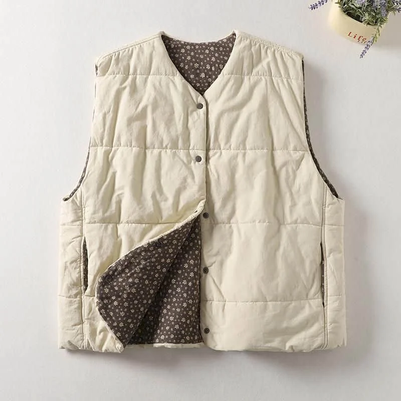 Solid Waistcoat Women O-neck Lightweight Cotton Added Vests Korean Style Vintage Sleeveless Single Breasted Cardigans Women Tops