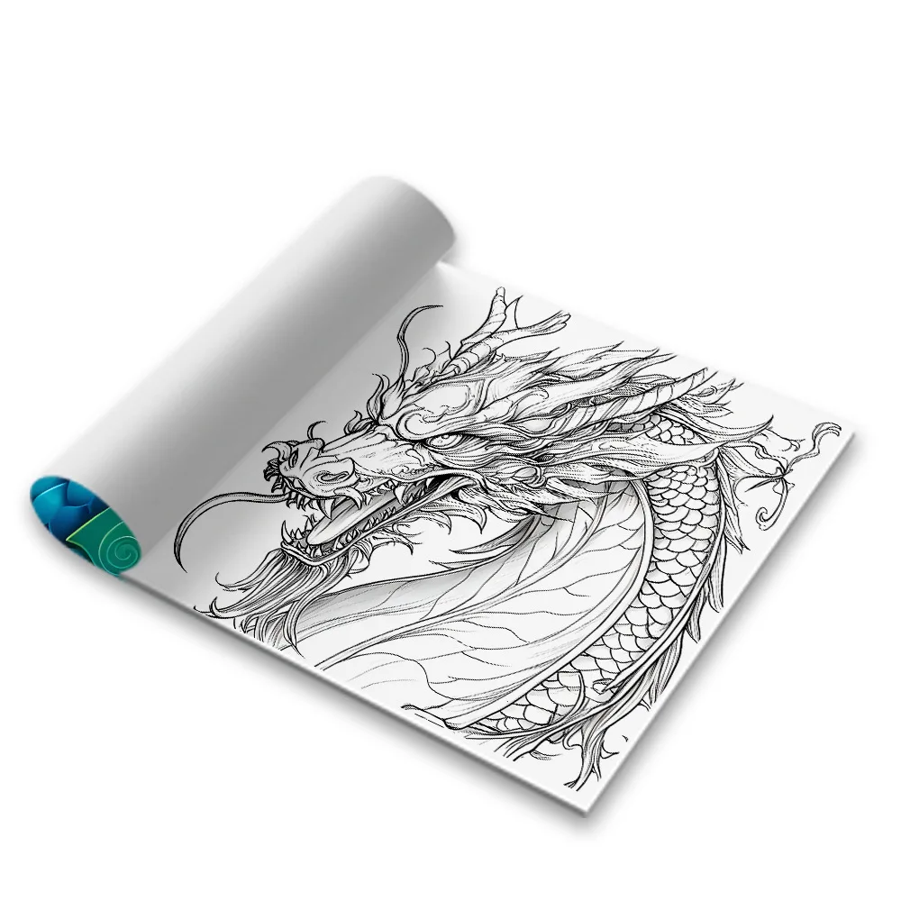 Dragon Coloring Book Fantasy Oriental Dragon Colorful Swirl Mythical Creature Stress Relief Drawing Book