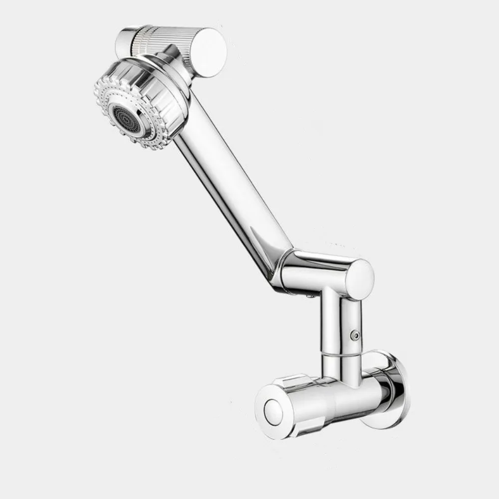 

360 ° Вращающийся настенный смеситель из нержавеющей стали с хромированной отделкой, смеситель для ванной комнаты, 2 режима, насадка, одинарный кран для холодной воды, кухня