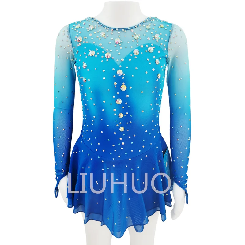 

Speed Figure Skating Dress Leotards Competition Performance Professional Specialized Training Blue Color