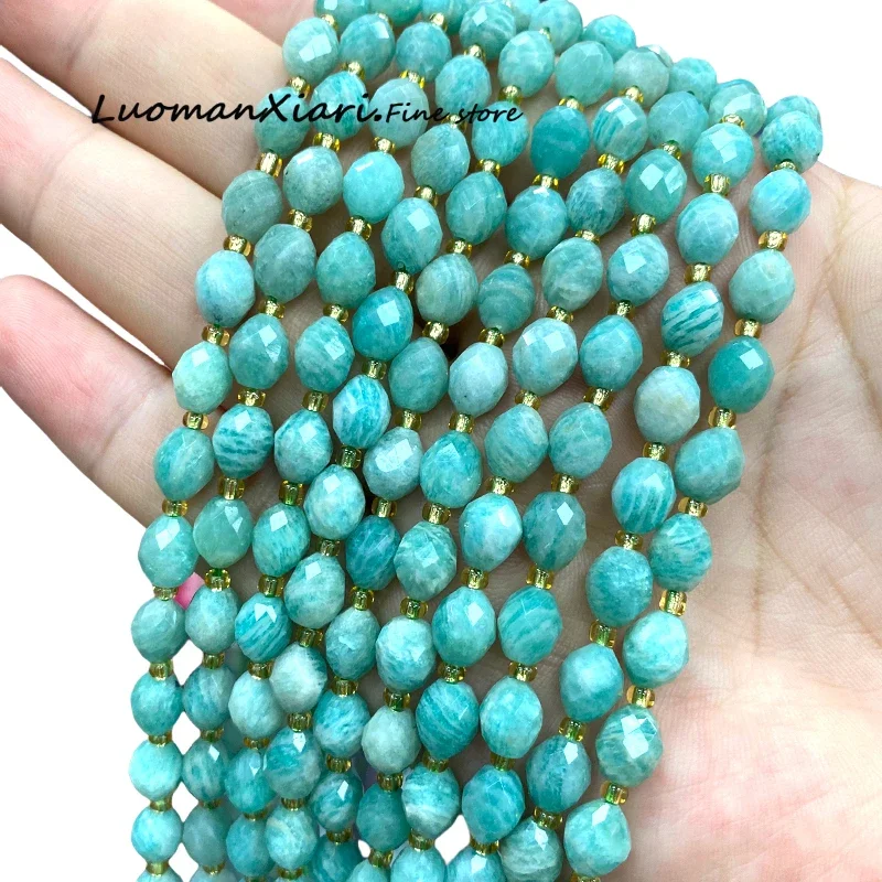 

Natural Stone 8x6MM Faceted Rice Shape Amazonite Oval Loose Spacer Beads for Jewelry Making Diy Bracelets Charms Accessories