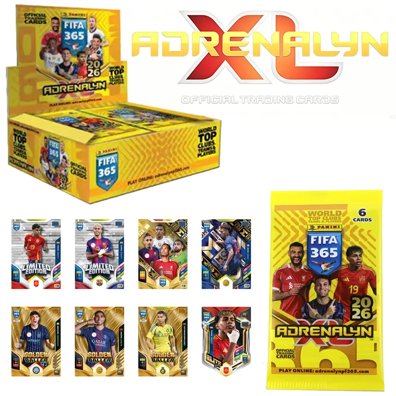 Tarjetas de Fútbol Originales Panini FIFA 365 Adrenalin XL 2026, Golden Baller, Lamine Yamal, Messi, Regalos, Juguetes