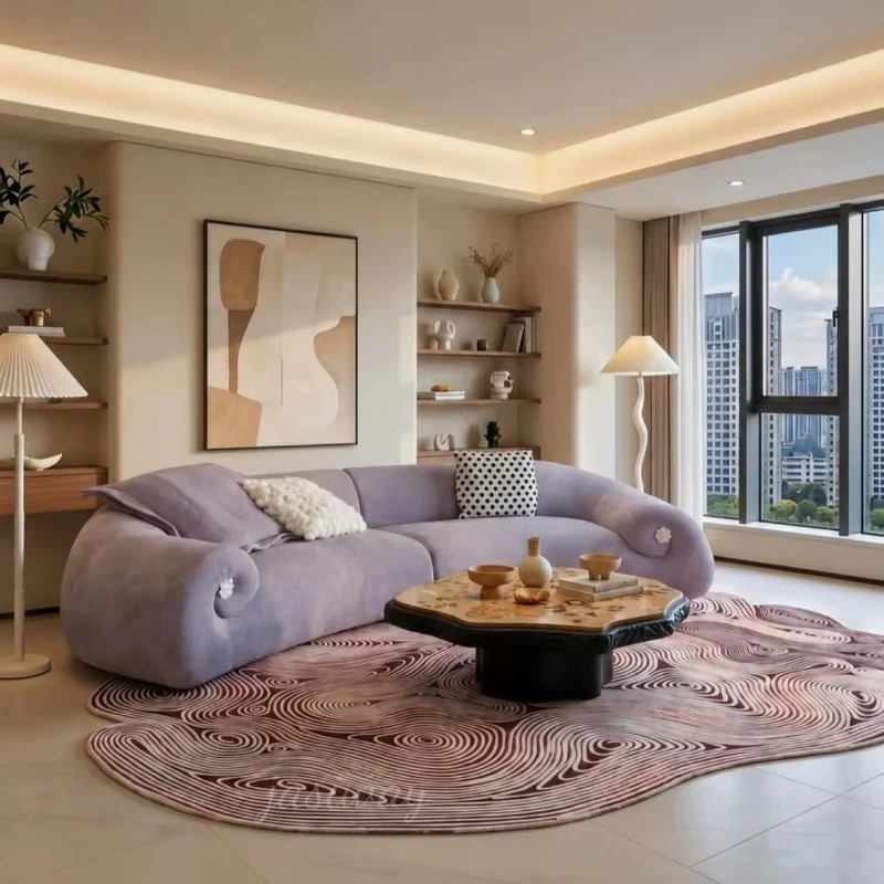 Simple large flat-floor apartment, high-end cream-colored modular wooden combination furniture, with a set