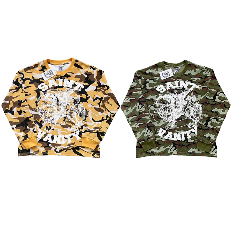 

Saint Vanity Vintage Camouflage Print Casual Long Sleeve T-Shirt Youth Fashion Breathable Cotton Summer Menswear round Neck