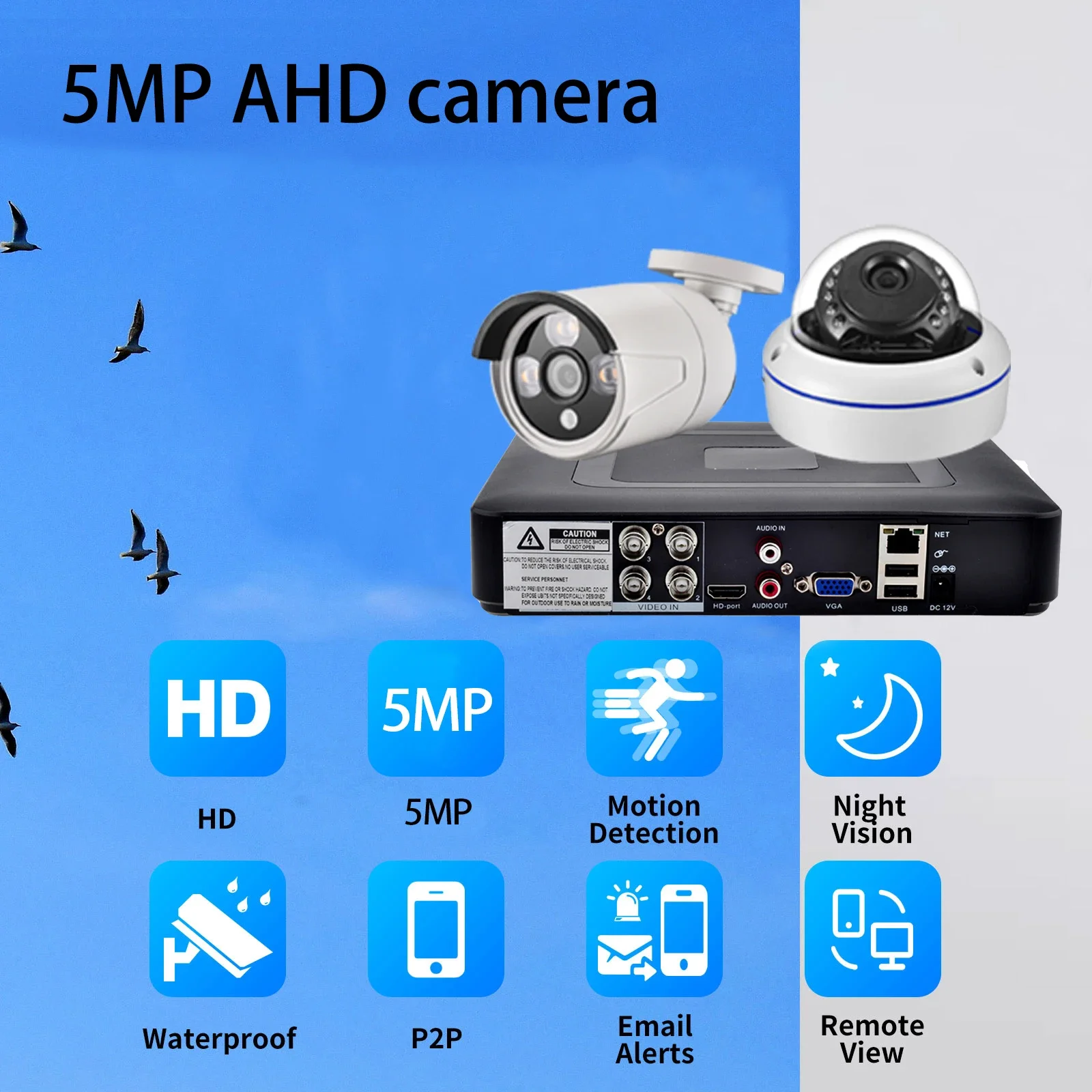 AZISHN 4CH 5MP AHD AI Security Camera System 5 in 1 CCTV Mini DVR Kit Outdoor 5MP Camera H.265X P2P Video Surveillance Set