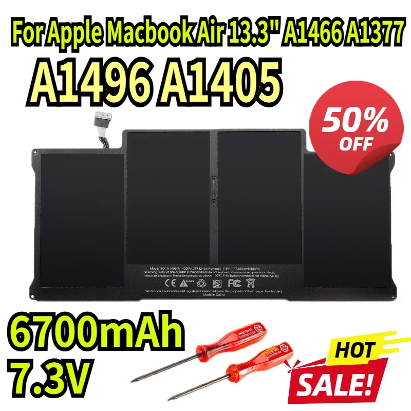 Batería de 7,3 V 6700mAh A1496 A1405 para Apple Macbook Air 13,3 "A1466 A1377 EMC2469/2632/2559 MC965LL/A MD231LL/A MD226LL/A + herramientas