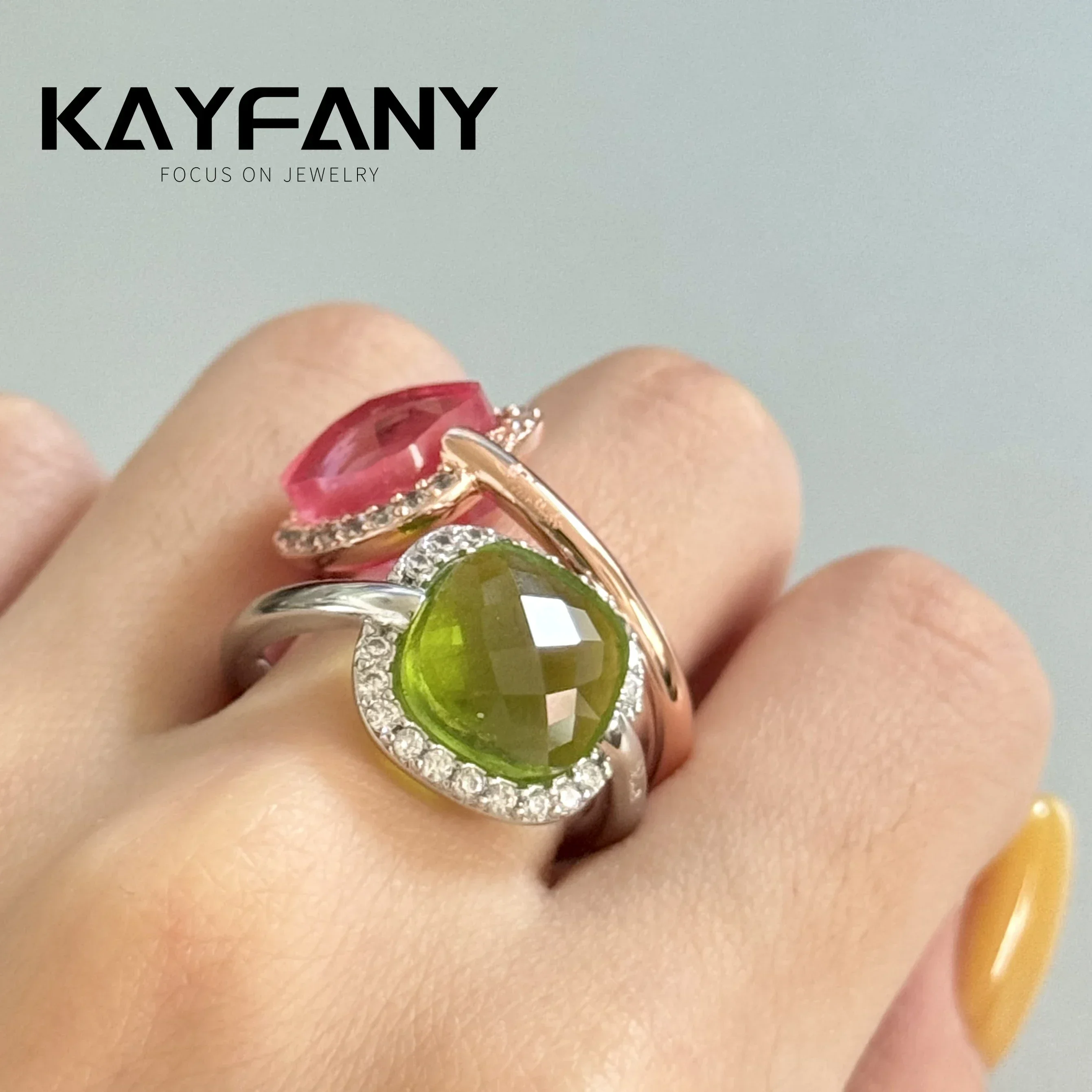 Kayfany Removable Stone Nudo Ring for Women Inlay Zircon with BlueTopaz Perfume Bottle Shape Elegant Fashion Jewelry two for one