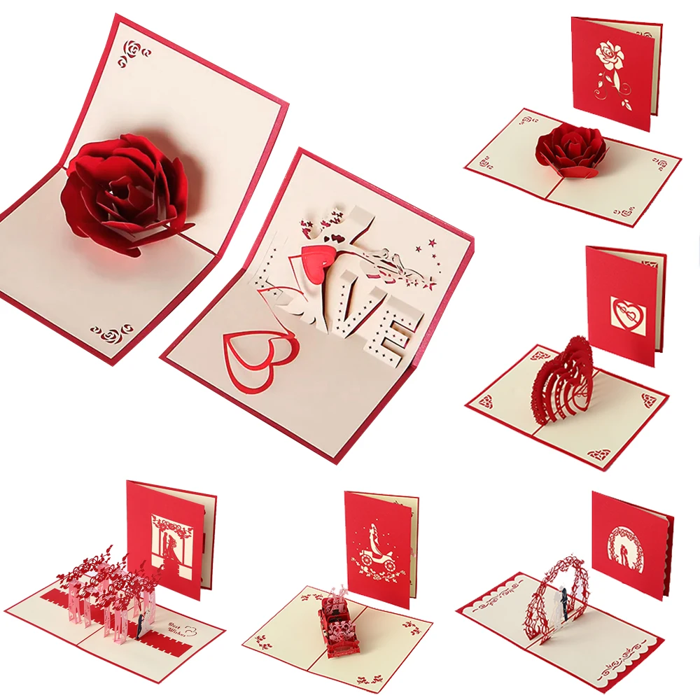 3D Pop UP Greeting Cards Love Postcard Wedding Invitation Birthday Anniversary Couples Wife Husband Handmade Valentines Day Gift