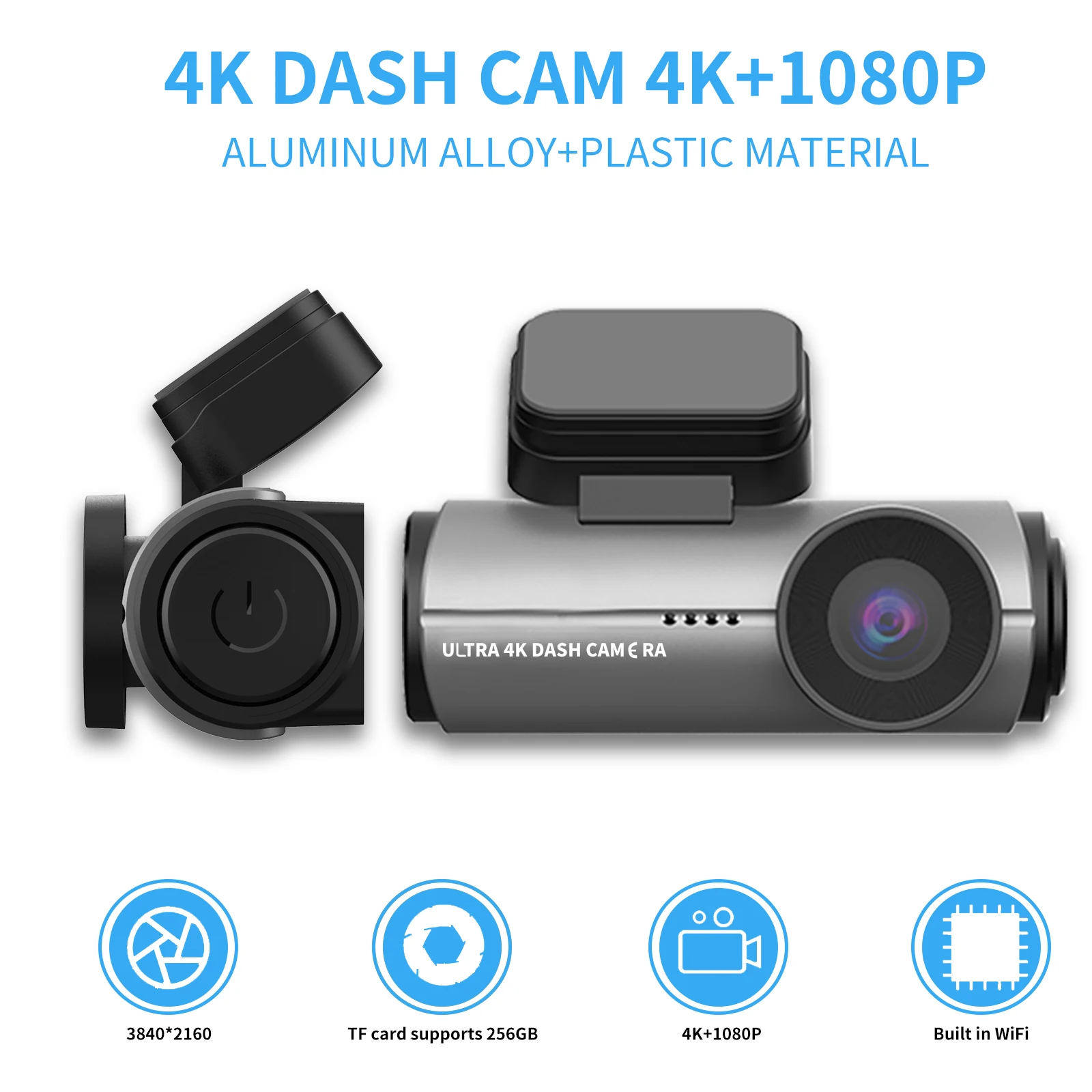 

2026 Custom Car Dash Camera 4K+1080P Front and Rear Built-in WiFi Night Vision 24 Hours Parking Gravity Sensor Dual Dash