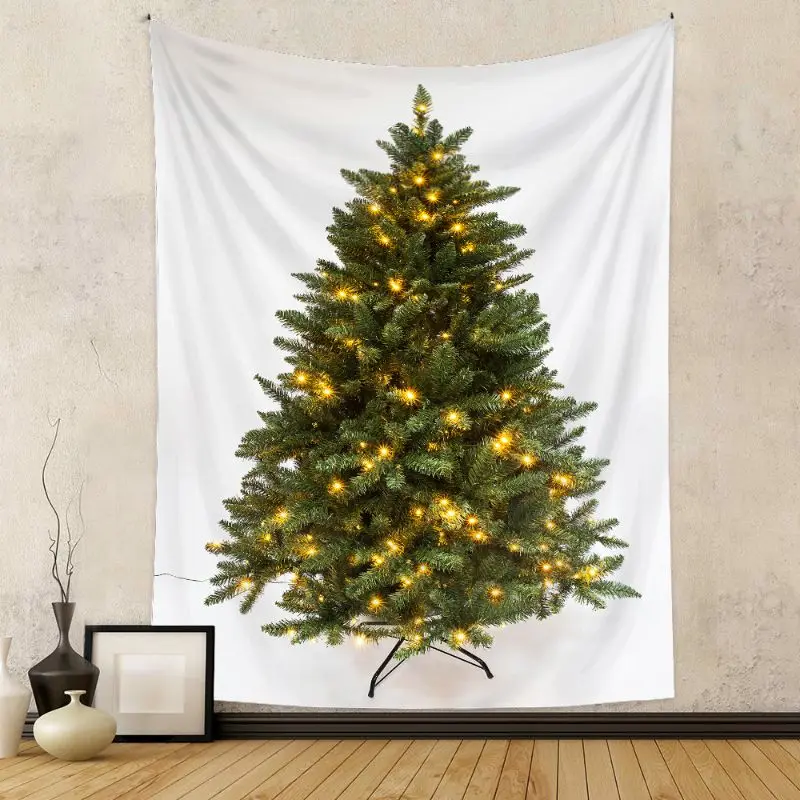 VIKAMA Wall Tapestry Red Silver Christmas Tree Ornaments Gifts Art Home Decor Living Room Bedroom Dorm Festive Print Soft Indoor