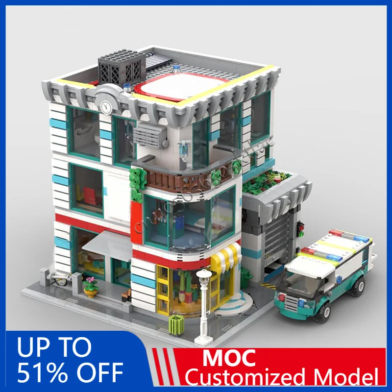 2677 PCS House Street Modular Corner Hospital MOC Customize Modular Building Block Simple Model Popular DIY Christmas Toy Gift