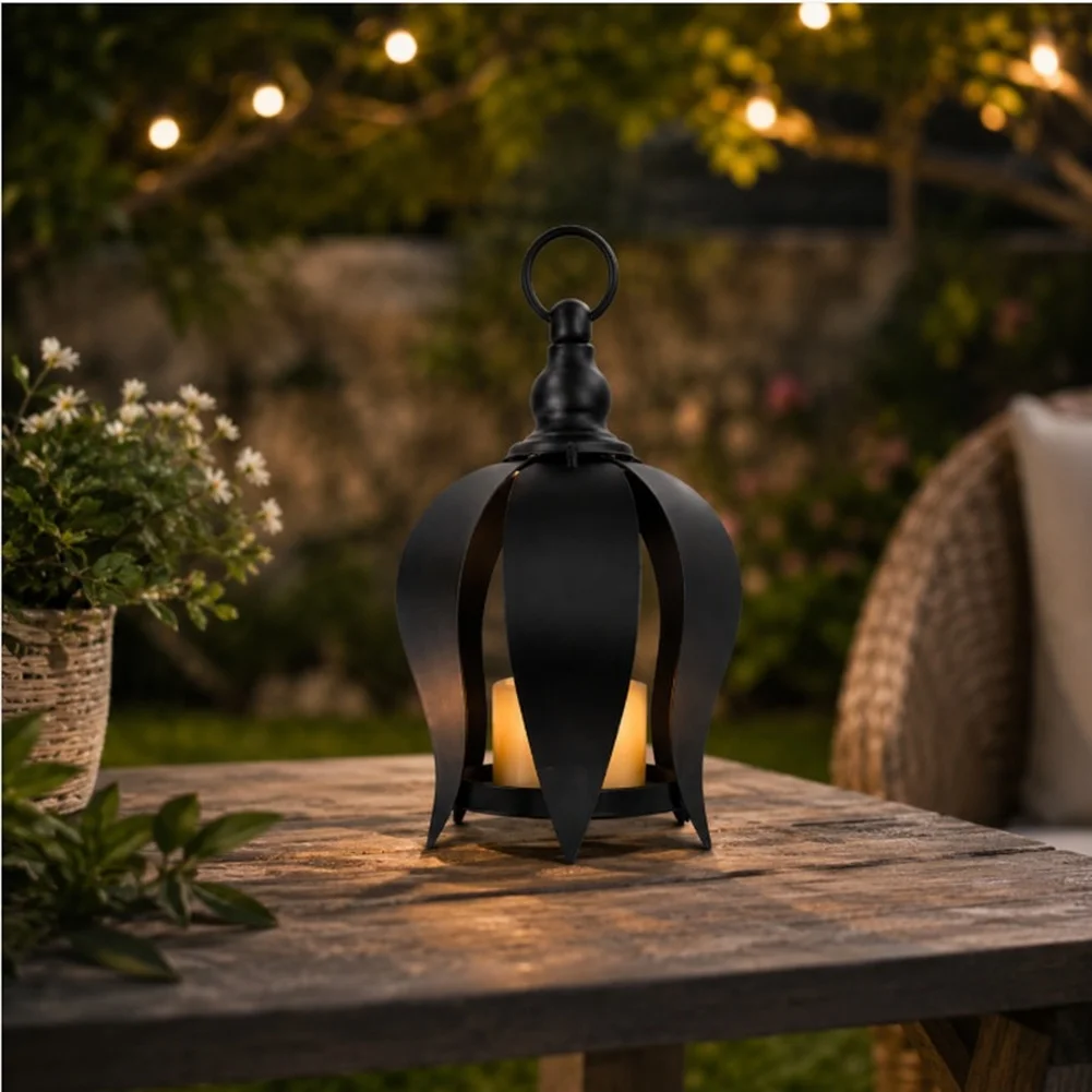 Dark Metal Candle Holder for Indoor Outdoor Use Weatherproof Hanging Decor for Balcony Patio Garden Decorative Lighting Fixture