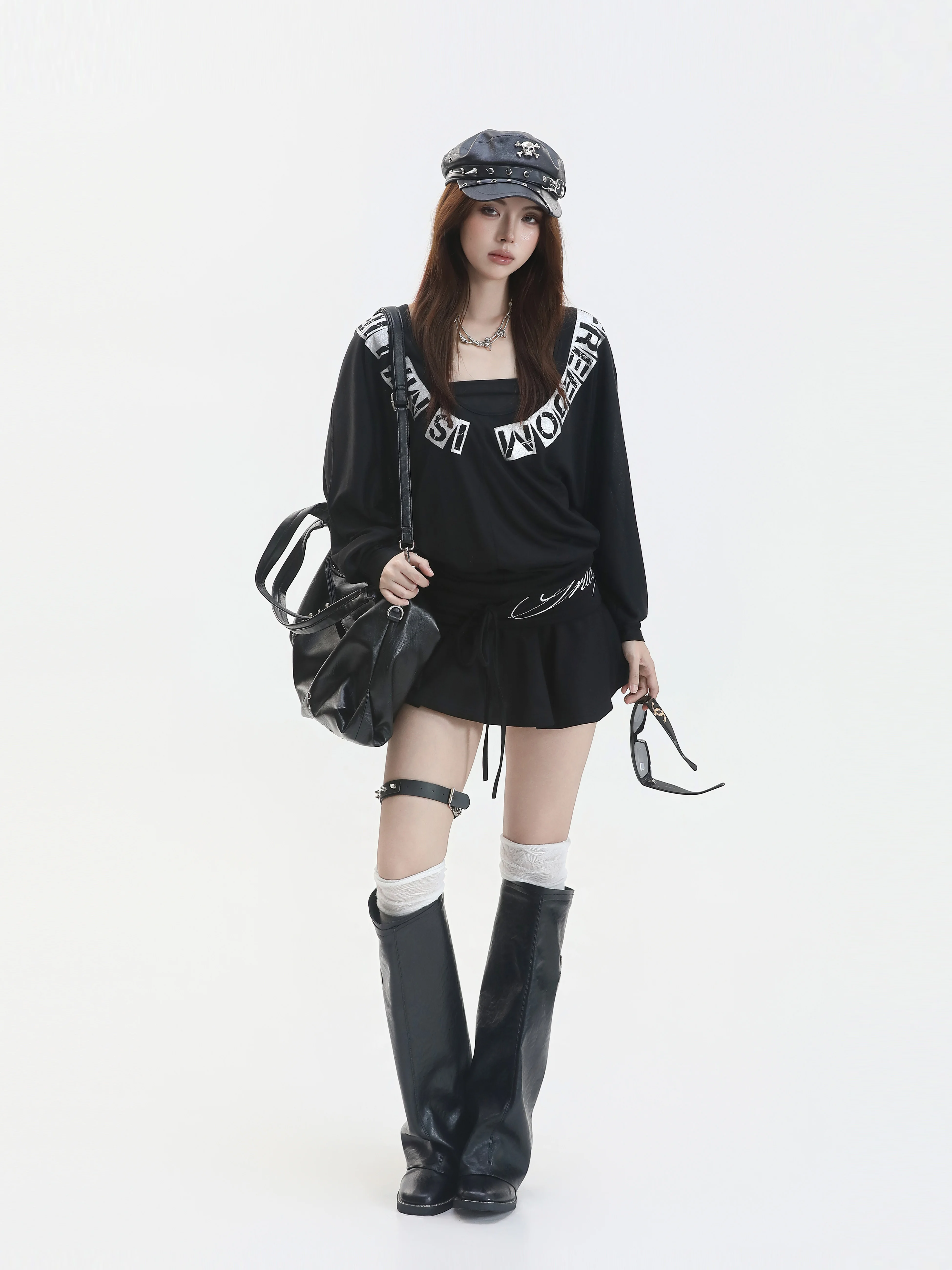 Sexy American Style Long Sleeve T-Shirt Set Micro Transparent Silver Heat Transfer Spicy Girl Casual Slim Fit Pure Desire Wind