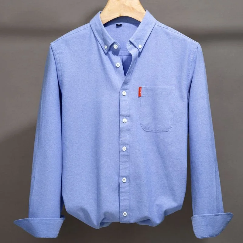 Chemise Oxford 100% coton pour hommes, manches longues, unie, décontractée, coupe régulière, chemise